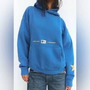 Zara x Dua Lipa “Houdini” Blue Graphic Hoodie Sweatshirt Size L